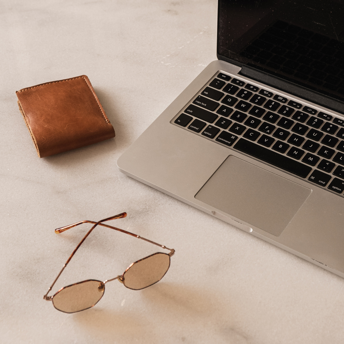 Personal Items on a Marble Table